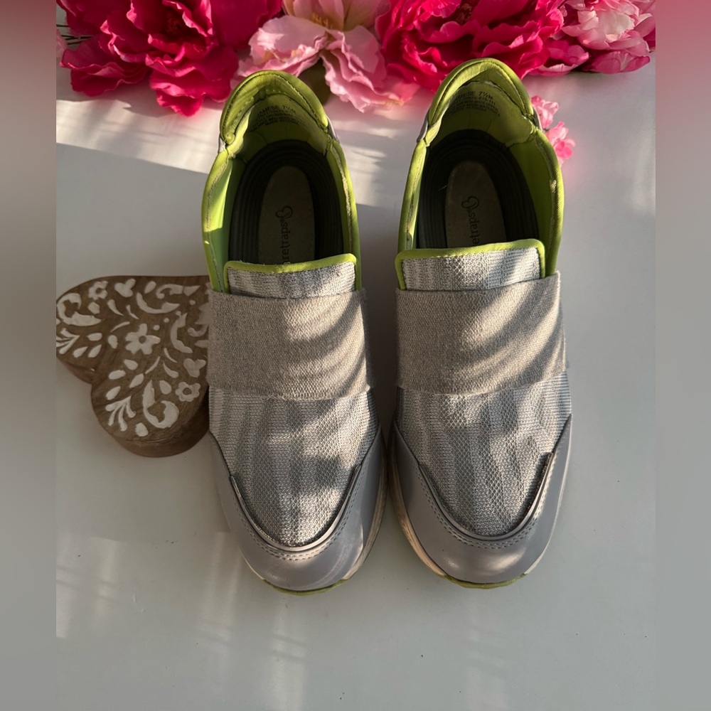 Gray and Green Slip-On Sneakers with Sporty Design